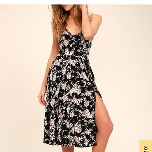 Esperanza Black Floral Print Midi Dress-Lulus